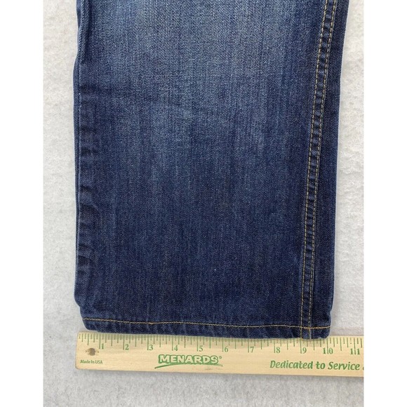VTG Perry Ellis Denim Jeans Men's Size 34X30 Blue Factory Distressed Bootcut - Picture 8 of 16